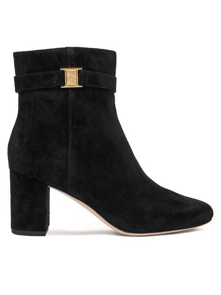LAUREN RALPH LAUREN Botki Kellie Bt Hi 802967827001 Czarny. Czarne botki damskie Lauren Ralph Lauren, ze skóry, bez obcasa, na słupku, bez zapięcia. Za 1,019.00 zł.