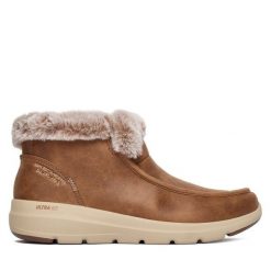 Botki Skechers. Brązowe botki damskie Skechers, bez obcasa, na płaskiej podeszwie, bez zapięcia. Za 399.99 zł.