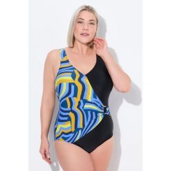 Damski Strój kąpielowy w kopertowym stylu miękkie miseczki ozdobne kółeczko. Niebieskie stroje jednoczęściowe Ulla Popken, bez wzorów, z elastanu. Za 294.99 zł.