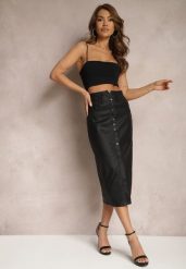 Czarna Spódnica z Ekoskóry High Waist z Rozcięciem i Napami z Przodu Asttia. Czarne spódnice damskie Renee, na co dzień, na zimę, s, bez wzorów, z bawełny, midi. Za 49.99 zł.