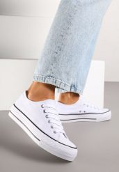Biało-Czarne Trampki Vices na Grubszej Podeszwie pod Kostkę Tilomea. Białe obuwie sportowe damskie Born2be, bez wzorów, z jeansu, bez zapięcia. Za 44.99 zł.
