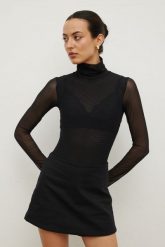 Damskie body w kolorze BLACK- TRANSPARENT. Czarne golfy damskie Marsala, bez wzorów, z elastanu, bez ramiączek. Za 159.90 zł.