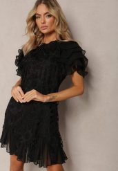 Czarna Sukienka Dopasowana Mini z Koronką i Falbankami Offiamea. Czarne sukienki damskie Renee, z aplikacjami, z koronki, eleganckie, bez ramiączek. W wyprzedaży za 151.99 zł.