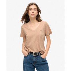 Koszulka z haftem V w slubie. Szare bluzki damskie Superdry, bez wzorów, z bawełny, bez kołnierzyka, bez ramiączek. W wyprzedaży za 113.15 zł.