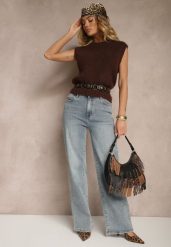 Jasnoniebieskie Jeansy High Waist o Szerokim Kroju Peiva. Niebieskie jeansy damskie Renee, z aplikacjami, z bawełny. Za 119.99 zł.