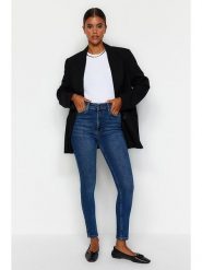 Trendyol Dżinsy - Skinny fit - w kolorze granatowym rozmiar: 40. Niebieskie jeansy damskie Trendyol, z podwyższonym stanem. Za 99.45 zł.