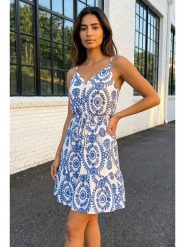 SOULSHAE Sukienka w kolorze biało-niebieskim rozmiar: XXL/3XL. Białe sukienki damskie SOULSHAE, bez wzorów, bez ramiączek. Za 149.95 zł.