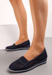 Granatowe Tenisówki z Ażurowej Siateczki na Niskiej Koturnie Nerurae. Niebieskie obuwie sportowe damskie Renee, na lato, bez zapięcia, tenisowe. Za 39.99 zł.