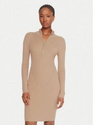 Guess Sukienka codzienna W5BK45 Z0572 Beżowy Slim Fit. Brązowe sukienki damskie Guess, z aplikacjami, z dzianiny, bez ramiączek. Za 369.99 zł.
