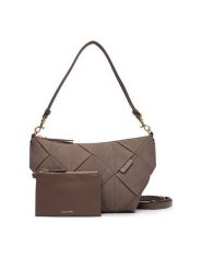 Calvin Klein Torebka Woven Sueded Shoulder Bag LV04F3694G Brązowy. Brązowe torebki klasyczne damskie Calvin Klein, ze skóry, bez dodatków. Za 569.99 zł.