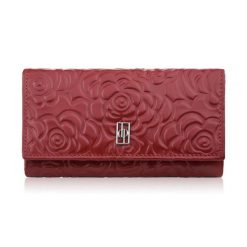 Portfel damski skórzany duży czerwony w kwiaty z ochroną RFID Paolo Peruzzi AL-14-RD. Czerwone portfele damskie PAOLO PERUZZI, bez wzorów, ze skóry. Za 89.00 zł.