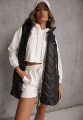 Czarna Długa Kamizelka Pikowana z Nieodpinanym Kapturem Semaea. Czarne kamizelki damskie Renee, l, bez wzorów, z jeansu. Za 139.99 zł.