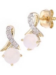 Revoni Złote kolczyki-wkrętki z diamentami i opalem rozmiar: onesize. Różowe kolczyki damskie Revoni, z diamentem, złote. Za 699.51 zł.