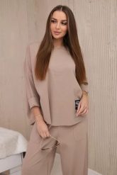 Komplet new punto bluza + spodnie camelowy. Bluzy damskie KESI, l, bez wzorów, z bawełny, bez kaptura. Za 347.13 zł.