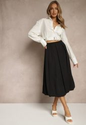 Czarna Rozkloszowana Spódnica z Wiskozą Zdobiona Zakładkami Volnira. Czarne spódnice damskie Renee, na co dzień, l, z aplikacjami, z wiskozy, eleganckie, midi. Za 109.99 zł.