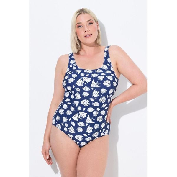 Damskie Strój kąpielowy ryby bez miękkich miseczek okrągły dekolt. Niebieskie stroje jednoczęściowe Ulla Popken, bez wzorów, z elastanu. Za 199.99 zł.