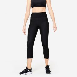 Legginsy fitness damskie Domyos krótkie. Czarne legginsy damskie DOMYOS, l, bez wzorów, z elastanu. Za 59.99 zł.