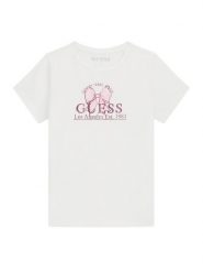 Guess T-Shirt J6GI28 K6YW4 Biały Regular Fit. Białe koszulki i t-shirty dziewczęce Guess, z aplikacjami, z bawełny, bez kołnierzyka, bez ramiączek. Za 84.99 zł.