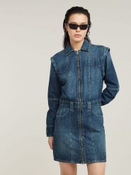 G-Star Sukienka dżinsowa w kolorze niebieskim rozmiar: XL. Niebieskie sukienki damskie G-Star, bez wzorów, z bawełny, retro, bez ramiączek. Za 350.56 zł.