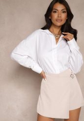 Jasnobeżowe Spódnico-Szorty High Waist z Paskiem i Klamrą Nonithra. Brązowe szorty damskie Renee, bez wzorów, z podwyższonym stanem. Za 49.99 zł.