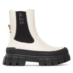 Botki Refresh. Białe botki damskie Refresh, bez obcasa, na płaskiej podeszwie, bez zapięcia. Za 239.99 zł.