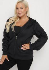 Czarna Bluza z Dodatkiem Bawełny i Kapturem Ozdobiona Sznurkami Alisara. Czarne bluzy damskie Born2be, xl, bez wzorów, z bawełny. Za 49.99 zł.