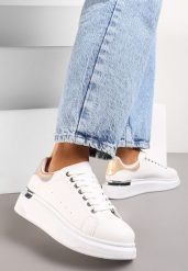 Biało-Szampańskie Sneakersy na Platformie z Metaliczną Wstawką Sissis. Żółte obuwie sportowe damskie Renee, bez zapięcia. Za 69.99 zł.