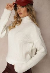 Jasnobeżowy Golf z Elastycznej Dzianiny Cuzze. Brązowe golfy damskie Renee, m, bez wzorów, z dzianiny, bez ramiączek. Za 79.99 zł.