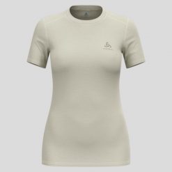 Koszulka damska ODLO Merino 160 BL TOP krótki rękaw - beżowa, 100% wełna. Białe koszulki damskie ODLO, m, bez wzorów, z wełny, bez kołnierzyka, bez ramiączek. W wyprzedaży za 287.99 zł.