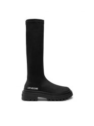 LOVE MOSCHINO Kozaki JA26025G1LIMZ000 Czarny. Czarne kozaki damskie Love Moschino, z materiału, bez obcasa, na płaskiej podeszwie, bez zapięcia. Za 849.99 zł.