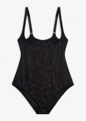 Mocno modelujące body z koronką. Czarne bielizna korygująca bonprix, bez wzorów, z koronki. Za 119.99 zł.