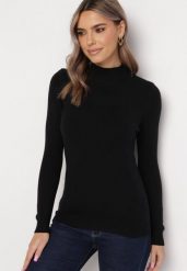 Czarny Golf z Miękkiej Dzianiny Agotona. Czarne golfy damskie Born2be, l, bez wzorów, z dzianiny, bez ramiączek. Za 54.99 zł.