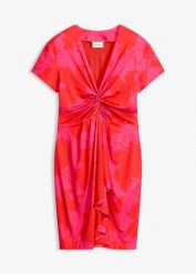 Sukienka z dżerseju z efektownym węzełkiem. Czerwone sukienki damskie bonprix, bez wzorów, z dżerseju, eleganckie, bez ramiączek. Za 139.99 zł.