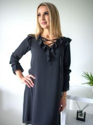 Sukienka Model Paloma Black - Jersa. Czarne sukienki damskie Jersa, bez wzorów, z materiału, bez ramiączek. Za 501.53 zł.
