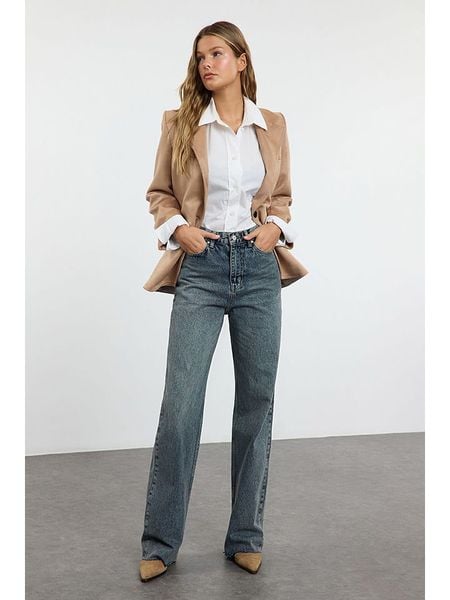 Trendyol Dżinsy - Comfort fit - w kolorze niebieskim rozmiar: 38. Niebieskie jeansy damskie Trendyol, z podwyższonym stanem. Za 127.05 zł.