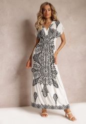 Biała Sukienka Maxi w Etniczny Wzór Josanie. Białe sukienki damskie Renee, bez wzorów, boho, bez ramiączek. W wyprzedaży za 63.99 zł.