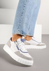 Białe Sneakersy z Naturalnej Skóry na Grubej Podeszwie z Suwakiem Soravelle. Białe obuwie sportowe damskie Renee, z jeansu, bez zapięcia. Za 169.99 zł.