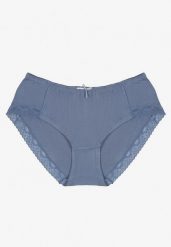 Niebieskie Majtki Figi z Bawełny Ozdobione Koronką i Kokardą Tamiana. Niebieskie figi Born2be, bez wzorów, z bawełny. Za 4.99 zł.