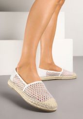 Białe Siateczkowe Espadryle na Podeszwie z Plecionki Setariva. Białe espadryle damskie Renee, z aplikacjami, z materiału, bez obcasa, na płaskiej podeszwie. Za 69.99 zł.