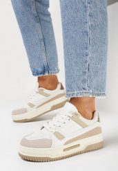 Beżowe Sneakersy na Grubej Podeszwie ze Wstawkami z Ekozamszu Arainela. Brązowe obuwie sportowe damskie Born2be, bez zapięcia, trekkingowe. Za 89.99 zł.