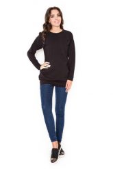 Czarna Długa Casualowa Bluza z Wsuwanymi Kieszeniami. Czarne bluzy damskie Katrus, m, bez wzorów, z bawełny, bez kaptura. Za 209.00 zł.