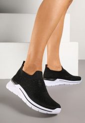 Czarne Buty Sportowe z Cholewką przed Kostkę z Miękkiego Materiału Ozdobione Cyrkoniami Telianisa. Czarne obuwie sportowe casual damskie Renee, z jeansu. Za 69.99 zł.