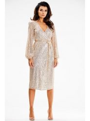 Awama Sukienka w kolorze złotym rozmiar: XL. Żółte sukienki damskie Awama, bez wzorów, z tkaniny, bez ramiączek. Za 194.61 zł.