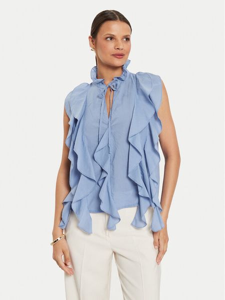 ViCOLO Bluzka TB2554 Niebieski Regular Fit. Niebieskie bluzki damskie ViCOLO, bez wzorów, z bawełny, bez kołnierzyka, bez ramiączek. Za 239.99 zł.