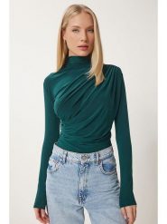 Happiness Istanbul Koszulka w kolorze zielonym rozmiar: 36. Zielone koszulki damskie Happiness Istanbul, bez wzorów, bez kołnierzyka, bez ramiączek. Za 56.99 zł.