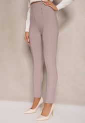 Jasnobeżowe Legginsy Bawełniane High Waist Ozdobione Guzikami Liorvia. Brązowe legginsy damskie Renee, l, bez wzorów, z bawełny. Za 39.99 zł.