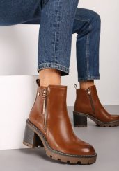 Brązowe Botki na Obcasie Ozdobione Suwakiem Lerinea. Brązowe botki damskie Born2be, boho, za kostkę, bez obcasa, na obcasie, bez zapięcia. Za 139.99 zł.