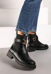 Czarne Botki Sztyblety na Słupku z Metaliczną Ozdobą Venselle. Czarne botki damskie Renee, z jeansu, eleganckie, bez obcasa, na obcasie, bez zapięcia. Za 139.99 zł.