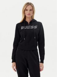Guess Bluza V5GQ10 KCRP0 Czarny Regular Fit. Czarne bluzy damskie Guess, s, z aplikacjami, z bawełny, bez kaptura. Za 219.99 zł.