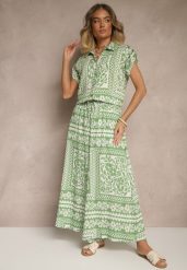 Jasnozielony Komplet z Wiskozą w Kwiatowy Wzór Koszula i Spodnie Sonelienna. Zielone koszule damskie Renee, l, bez wzorów, z materiału, eleganckie, bez kołnierzyka, bez ramiączek. Za 89.99 zł.